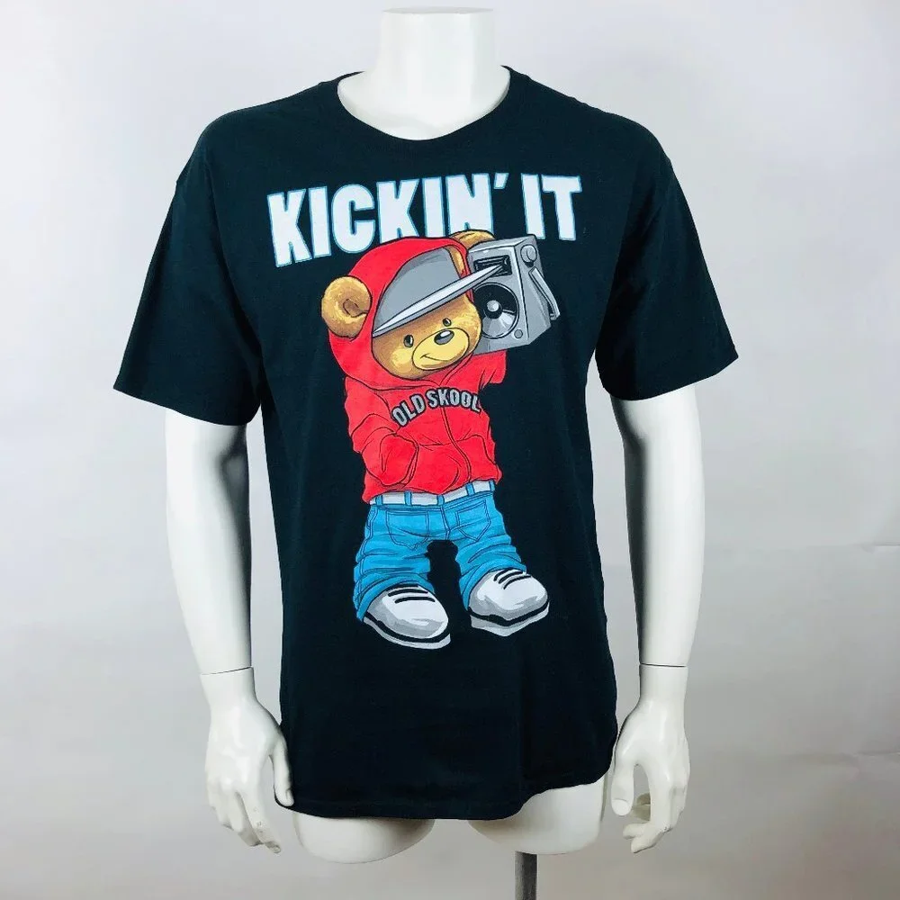 KICKIN' IT Graphic T-Shirt Black Sz L Short Sleeve - Picture 2 of 8